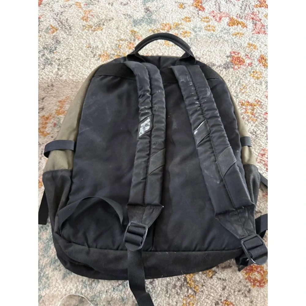 LL Bean Vintage Backpack Olive Green Black Canvas Laptop Sl Hiking Daypack Mens